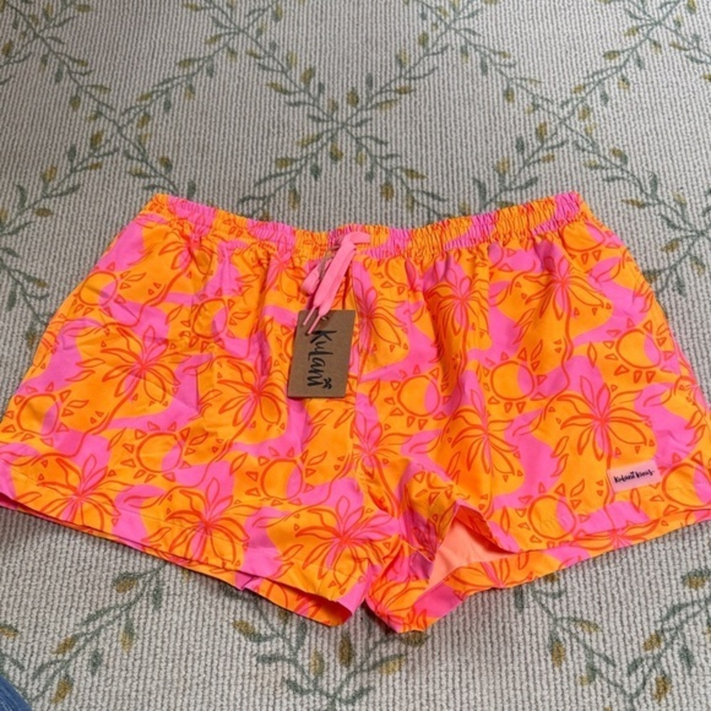 Kulani Kinis Pink and Orange Floral Shorts men’s swim trunks size 2XL